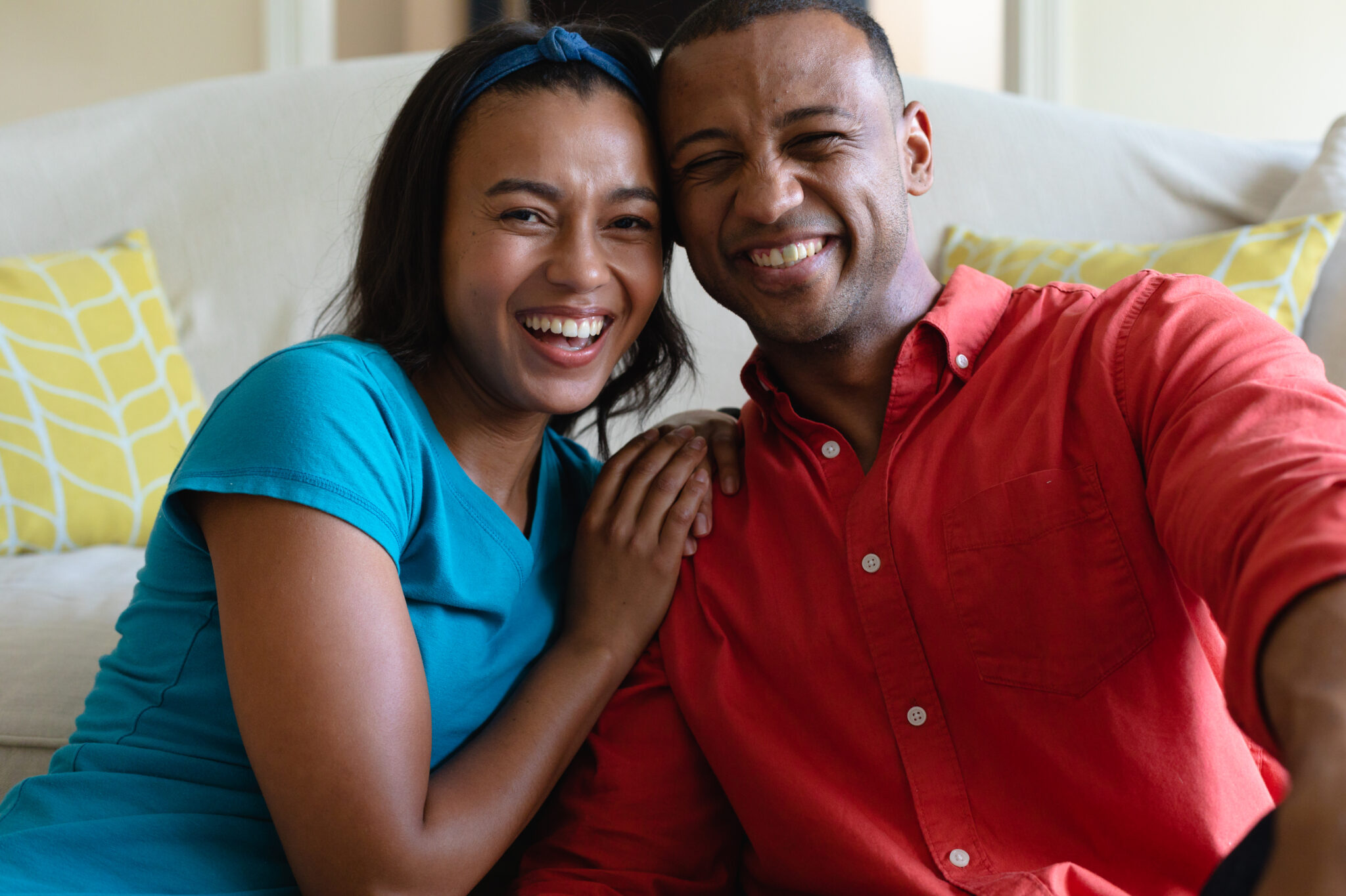 Happy family in their home